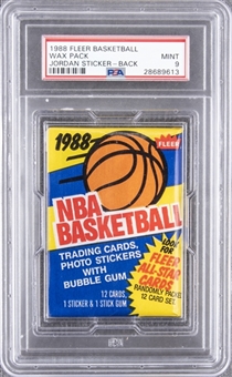 1988/89 Fleer Basketball Unopened Wax Pack – PSA MINT 9 – Michael Jordan Sticker on Back